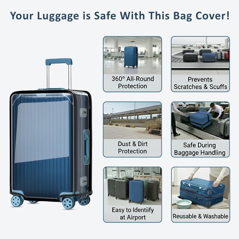 Image of Storite Transparent Suitcase Cover Set for 20, 24 & 28 in Trolley | Durable Waterproof PVC Material Protects Luggage From Dust Scratches Scuffs And Everyday Wear During Travel