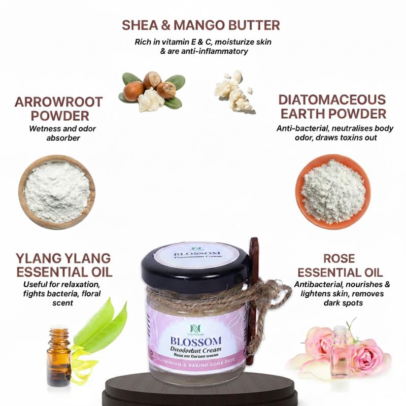 Image of Blossom Deodorant Cream For Women | Aluminium & Baking Soda Free | Deo for Man, Deo for Woman | with Rose, Ylang Ylang and Lavender (30 g, Pack of 1, Unisex)