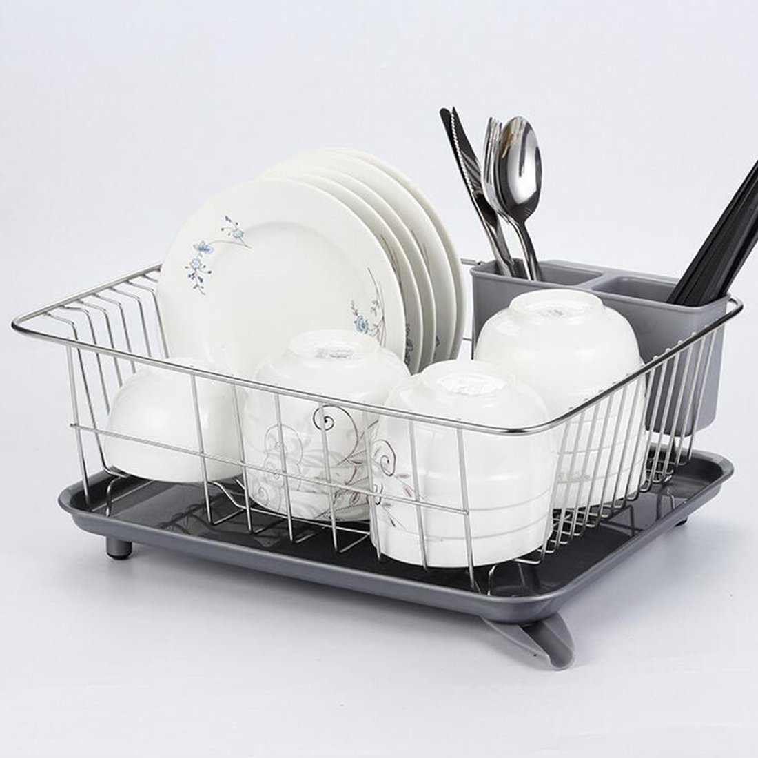 Abtropfständer Geschirr, Likeluk Abtropfgestell Edelstahl Geschirrkorb mit Abtropfgitter und Auffangwanne Geschirrständer mit Besteckkorb und Abtropfschale für Teller und Besteck, 37,5×30×17cm