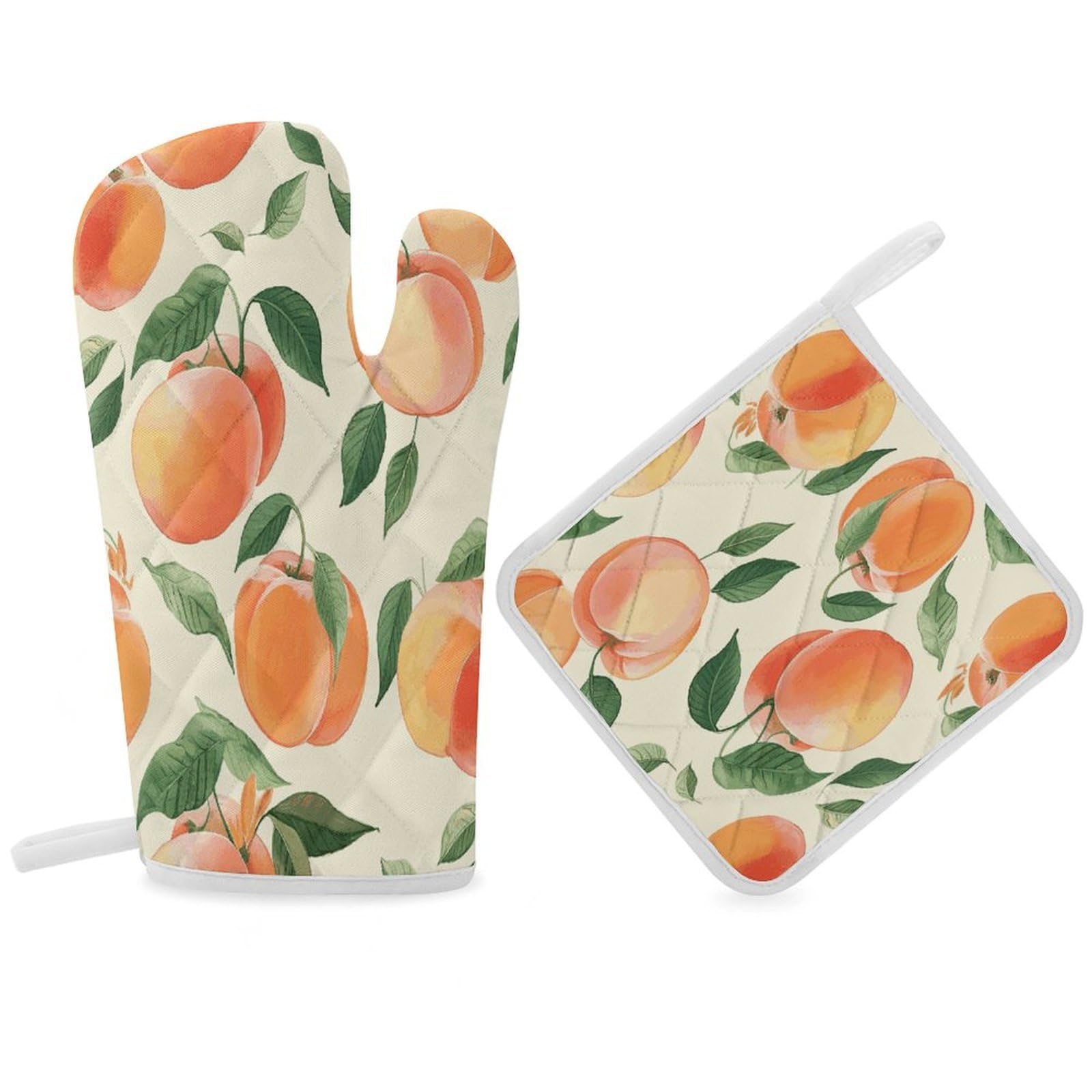 Peach Oven Mitt Thick Substantial Heat Insulation Gloves Soft Skin-Friendly Temperature Resistant Oven Mitts for Cooking Lover Cooks