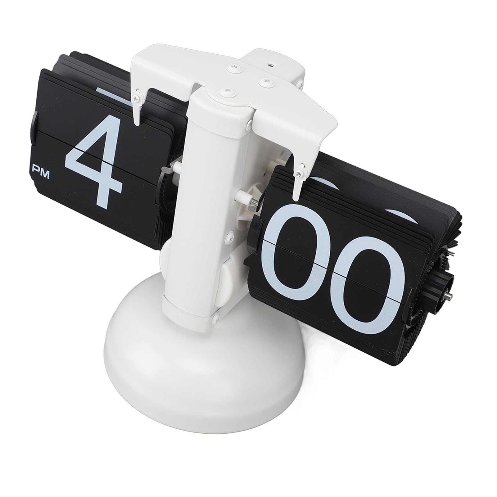 Qcwwy Digitaluhr, Retro, klappbar, aus Edelstahl 304, mechanische Uhr, für Büro und Zuhause, Wohnzimmer, Page noire à cadre blanc à pied unique