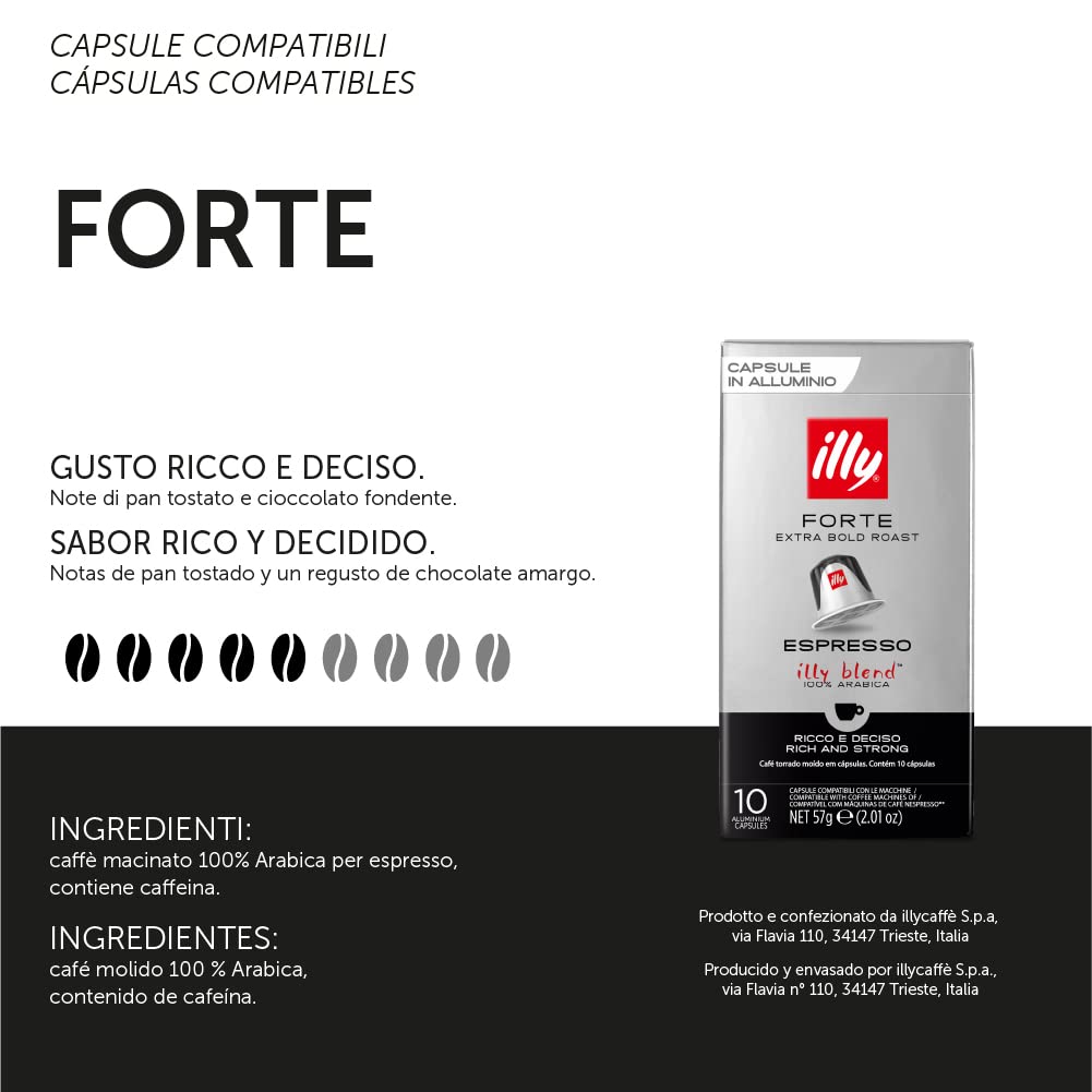 Illycaffè Café Tueste FORTE en cápsulas compatibles - 10 pack de 10 cápsulas