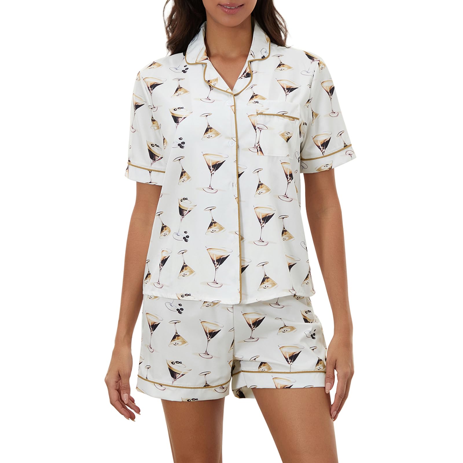 Yiulangde Silk Martini Pajamas for Women Satin 2 Piece Preppy Pjs Cute Cowgirl Boot Short Sleeve Shirt Matching Pj Shorts Set