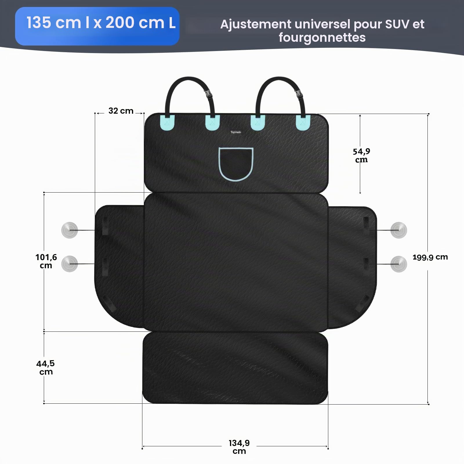 Housse de coffre pour SUV pour chiens avec cuir PU, couverture de coffre imperméable pour animaux de compagnie avec panneaux latéraux plus hauts, tapis de siège pour chiens pour SUV et
