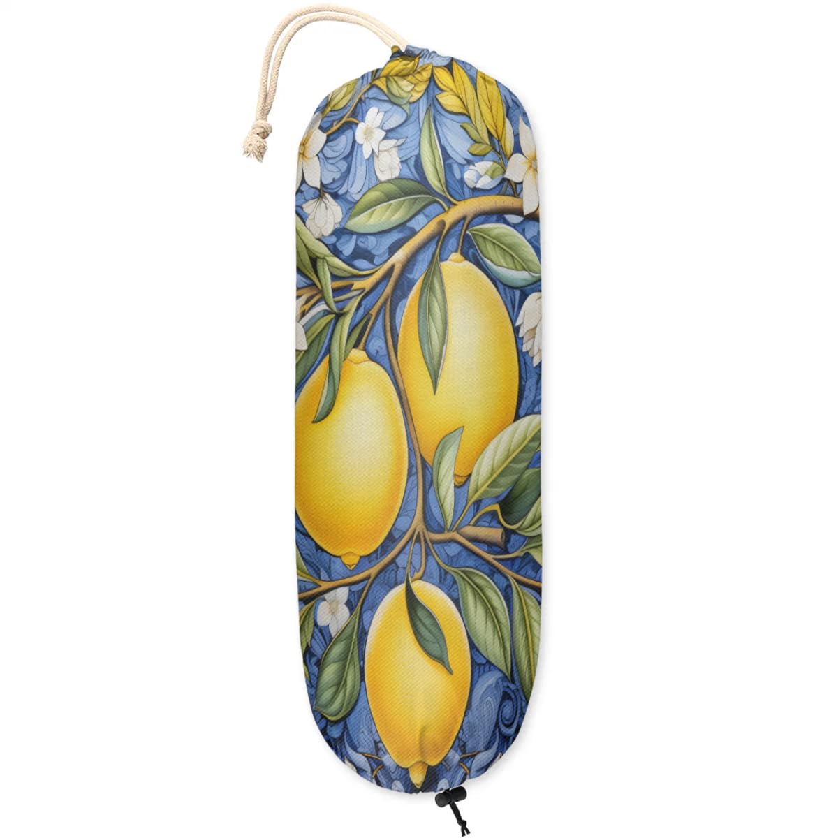 Citrus And Flowers Plastic Bag Holder Grocery Bag Storage Dispenser Wall Mount Washable Reusable Trash Garbage Bag Organizer for Home Kitchen Camper