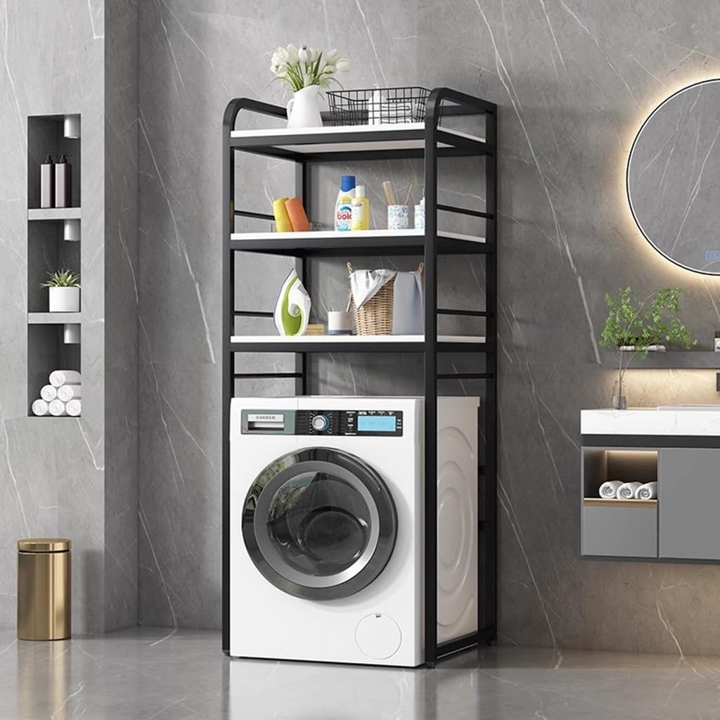 Scaffale in metallo a 3 ripiani per bagno e lavanderia, sopra lavatrice/WC, elegante design bianco e nero