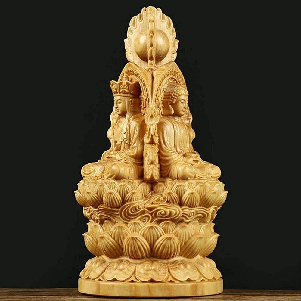 Statue di Buddha da Collezione per Decorazioni per la casa Tre Santi nelle sculture di Meditazione Occidentale Ornamenti di Figurine Boxwood Home Office Decorazione Arte Decorazione