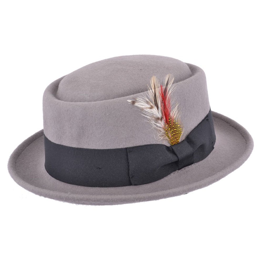 MAZ Crushable Wool Felt Round Pork Pie Hat (Large, Grey)