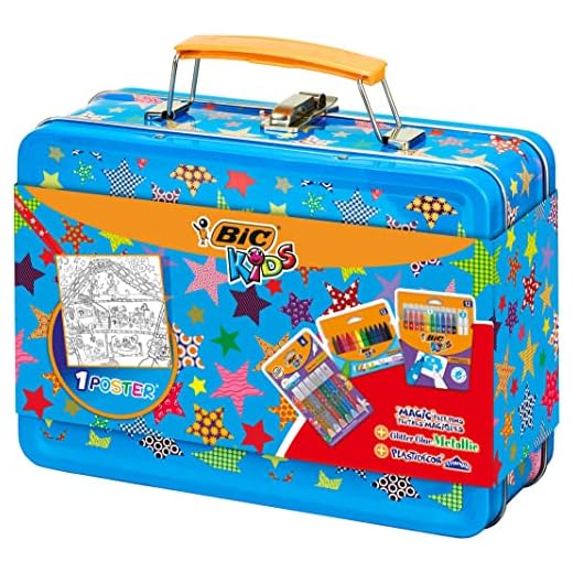BIC Kids Maletín de colores - 12 Ceras Blandas para Colorear /12 rotuladores de colores Magic /6 Tubos de Pegamento con Purpurina y 1 Póster para Colorear