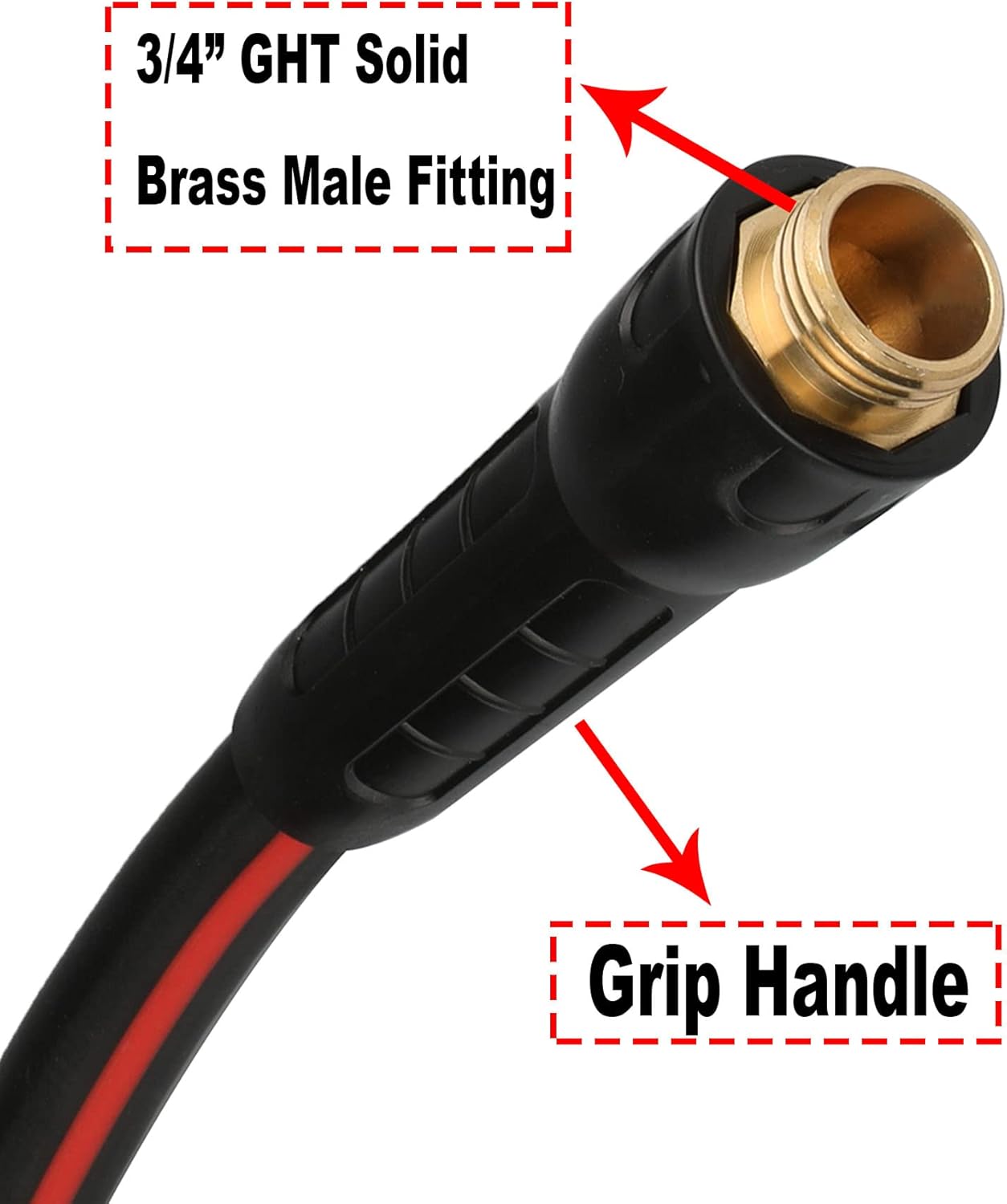 Hybrid Garden Hose 5/8 IN. x 25 FT, Heavy Duty, Lightweight, Flexible with Rotatable Handle and Solid Brass Fittings, Gray+Red