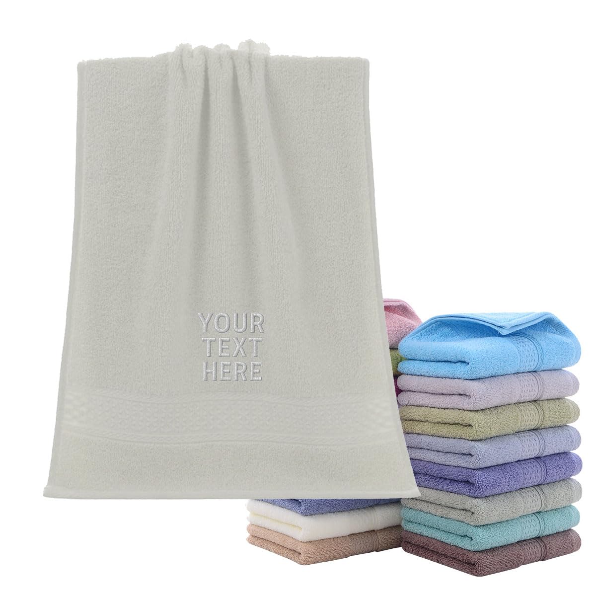 Van Der Linn Personalised Embroidered Custom Name Towels Face Cloth Hand Towel Gift Bathroom (Cream (74x33)) — image 1