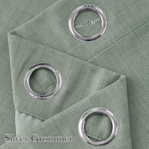 Image of NICETOWN Short Faux Linen Sage Green Blackout Curtains 63 inches Long for Kitchen - Privacy Panels for Living Room Bedroom, Modern Farmhouse Style Easy Care Grommet Top, 2 Panels, W42 by L63