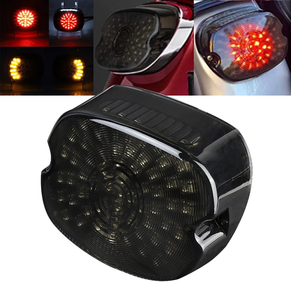 Tail Light LED Brake Turn Signal Rear Light Low Profile Taillights Compatible with Dyna Sportster 883 1200 Road King (Red-Amber)