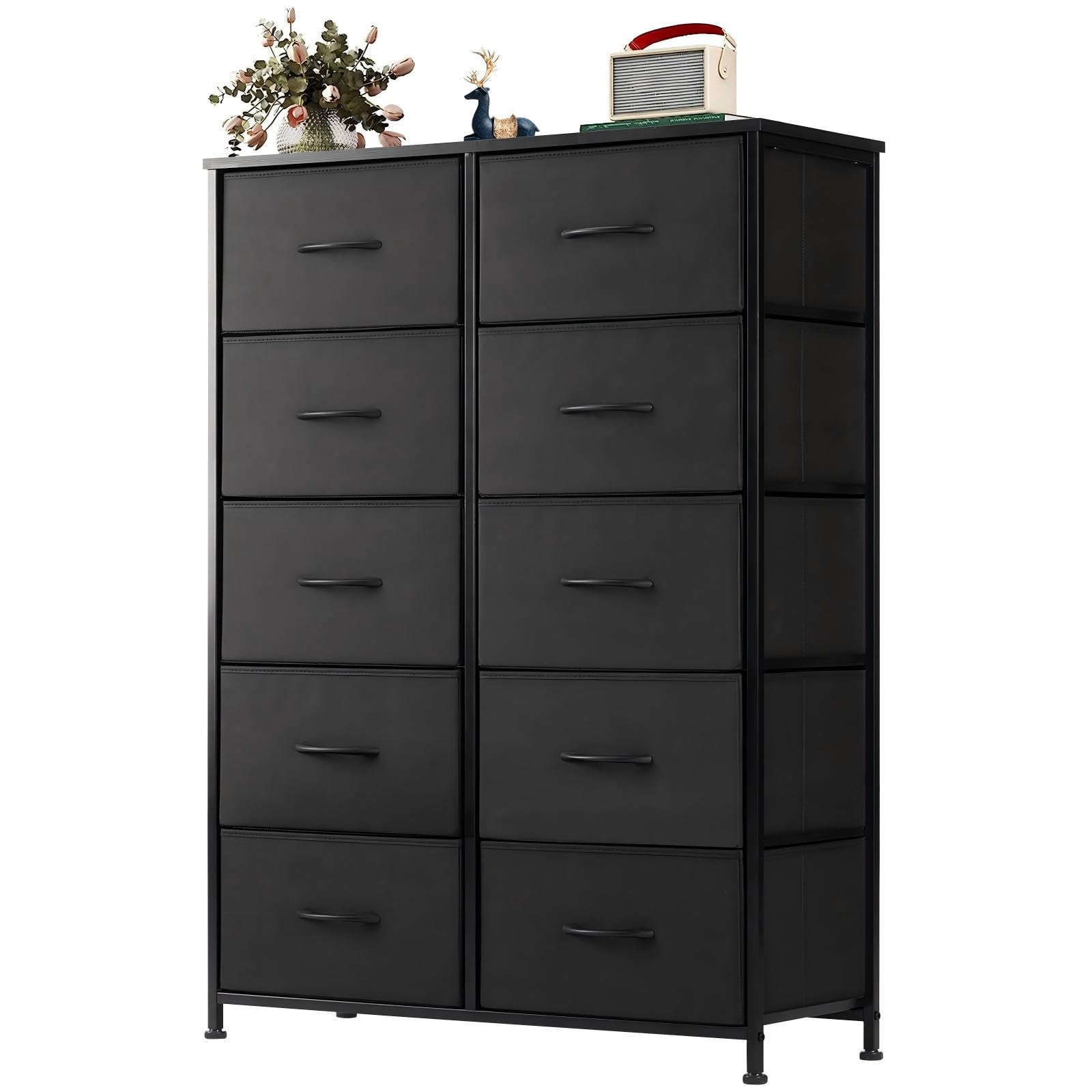 DUMOS 10 Drawer Tall Dresser for Bedroom & Living Room, Black
