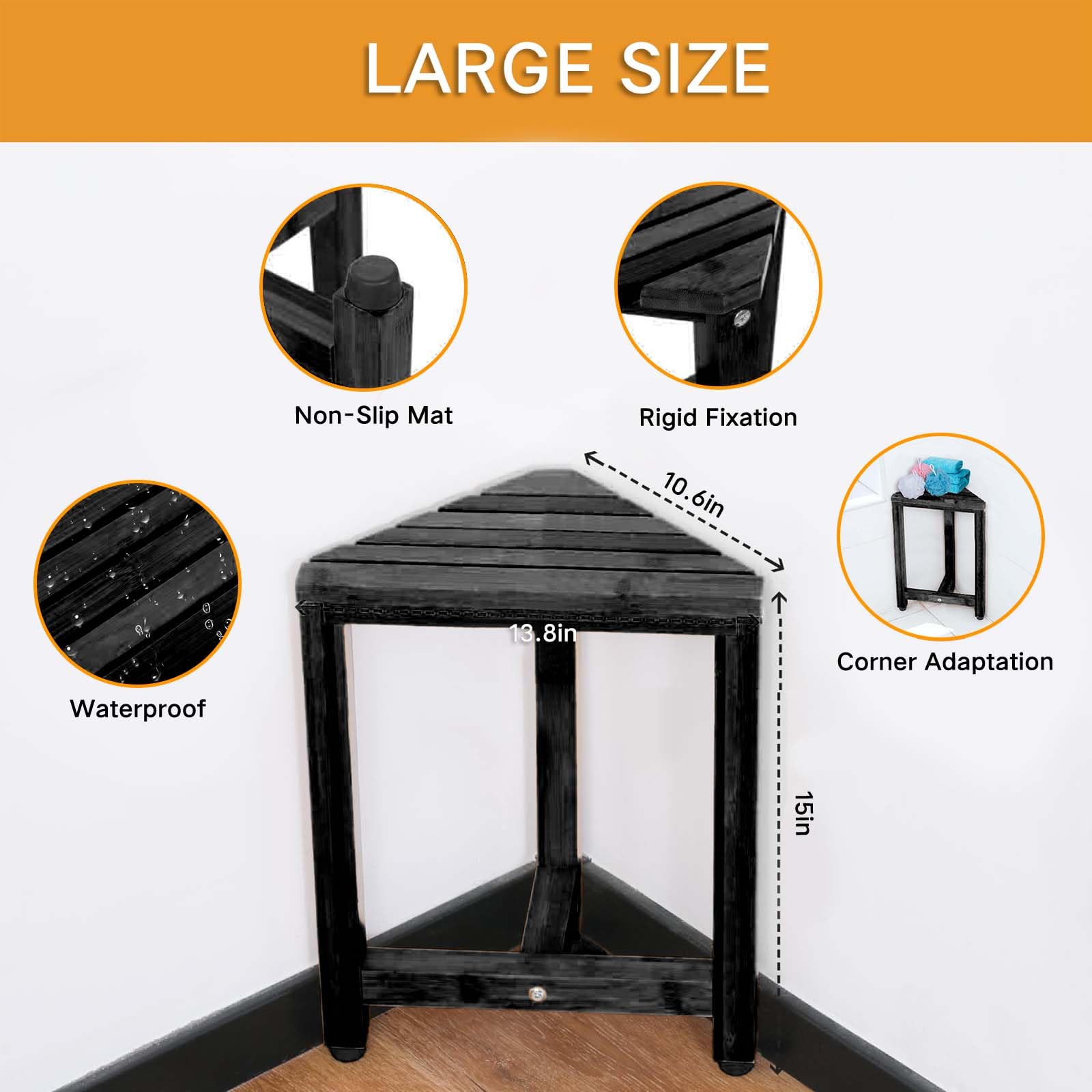 KLADNOVOJO Shower Foot Rest 15 in - Small Corner Stool for Shaving Legs?Corner Stool Suitable for Small Shower Spaces?Shower Seat?Foot Rest Shaving Stool?Black Color?