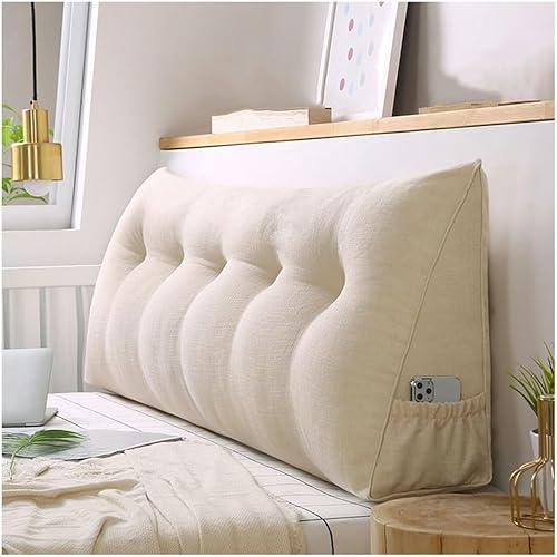 Almohada triangular para cabecero, almohada de cuña grande para respaldo de lectura para sofá cama, cojín triangular con bolsillo y funda extraíble