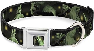 Dog Collar Seatbelt Buckle Oogie Boogie 4 Poses Black Yellow Green 9 to 15 Inches 1.0 Inch Wide