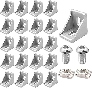 FORRCKY 20Sets 3030 Extrusion Connectors 3030 Aluminum Extrusion Corner with 20PCS 3030 Series Aluminum Extrusion Profiles T Slot L Bracket 40PCS Screws 3030 T Nut Hardware