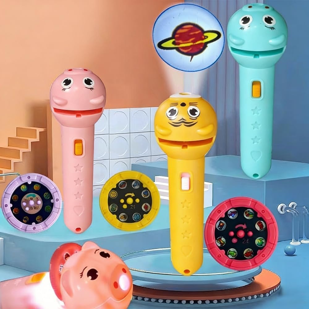 6 Slide Projector Flashlight Films Projection Torch Light Toy Early Educational Intelligent Cartoon Projector,Fun Cognitive Learning Flashlight with Multiple Patterns (Blue)