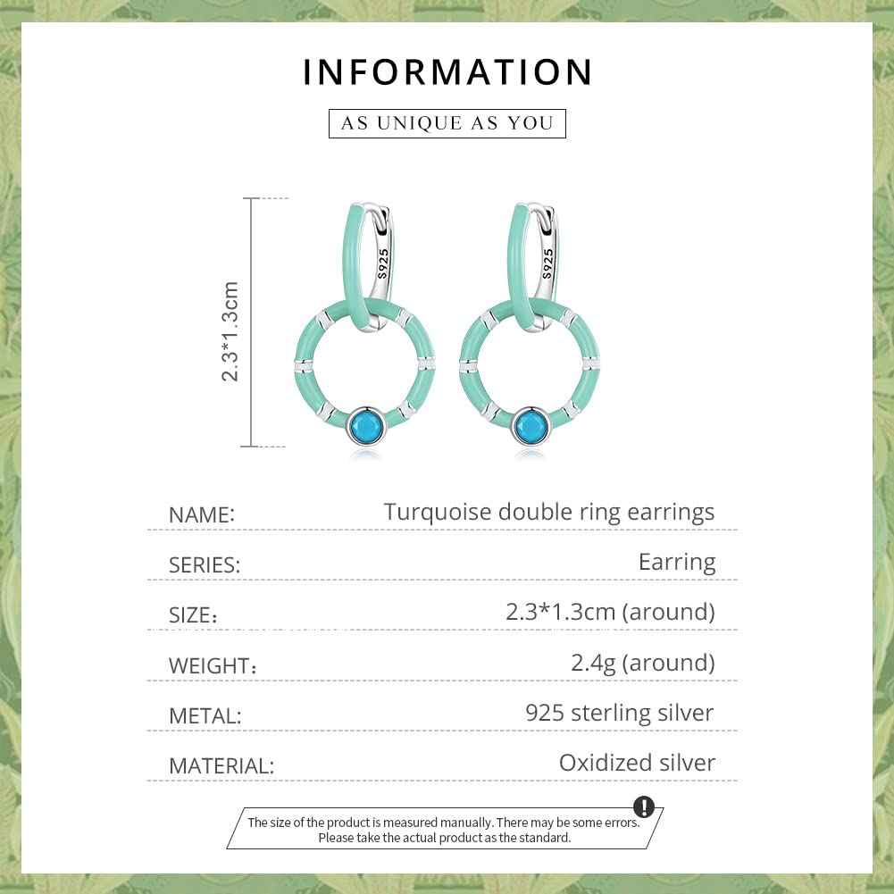 WBDWWTD 925 Sterling Silber Türkis Doppelring Creolen für Frauen Sommer Strand Party Ohrringe Schmuck Geschenk