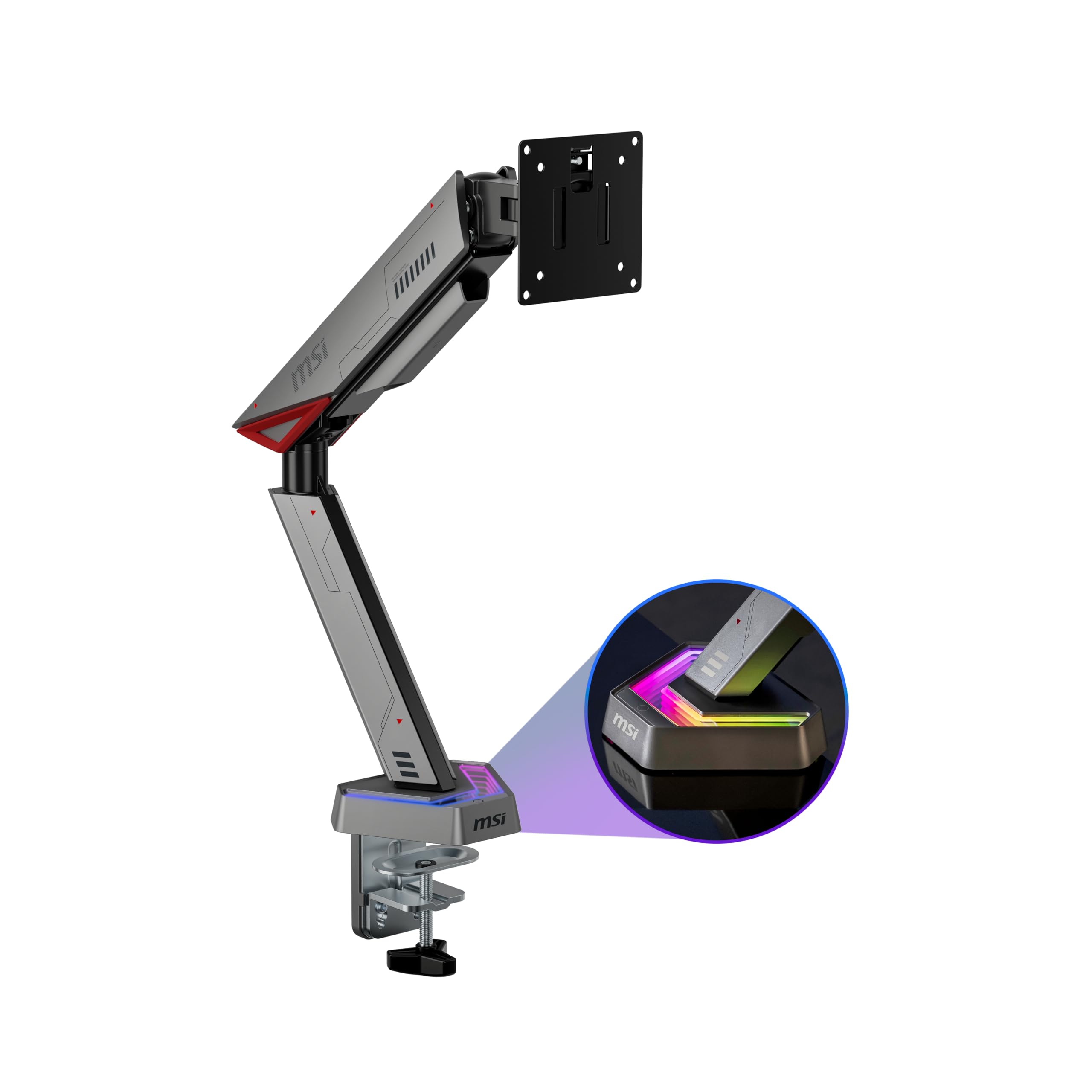 MSI MPG MT161R – Bras de Support pour écran Simple RVB de qualité supérieure, Prend en Charge Les écrans de 17 à 45" et 16 kg, Compatible VESA, Support à Ressort réglable, Pince et œillets, Plaque de