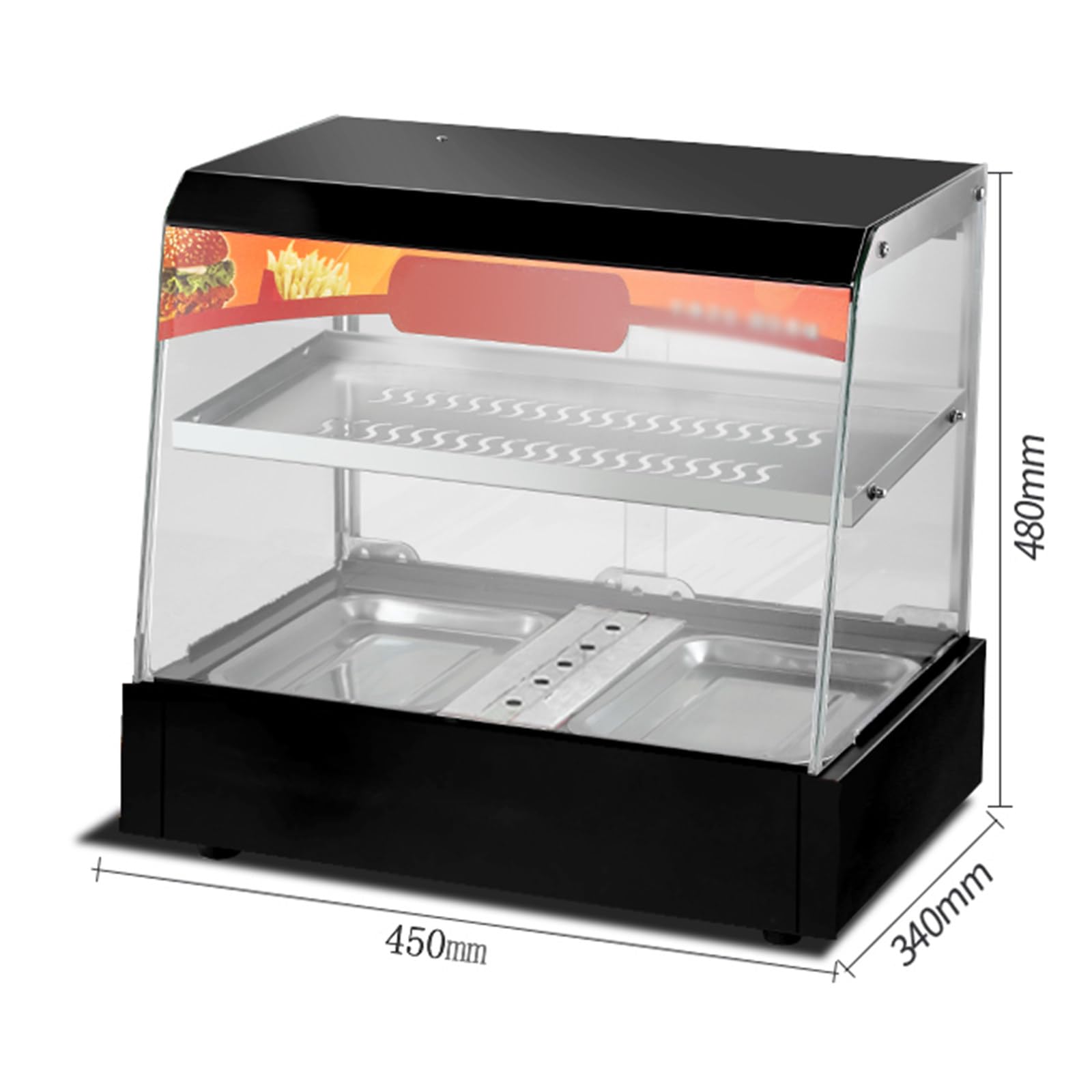 Vitrina de comida caliente comercial, escritorio pequeño, tarta de huevo, pan de castaña, bebidas, Control Manual de temperatura,Black
