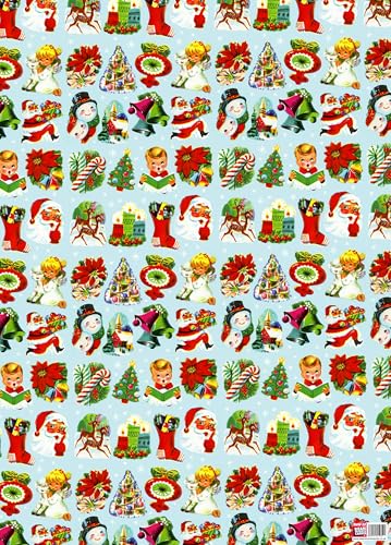 Vintage festive motifs Wrapping Paper x 3 Sheets - Retro Christmas Wrapping Paper - Perfect For Him Her Adults Family - Dean Morris Cards
