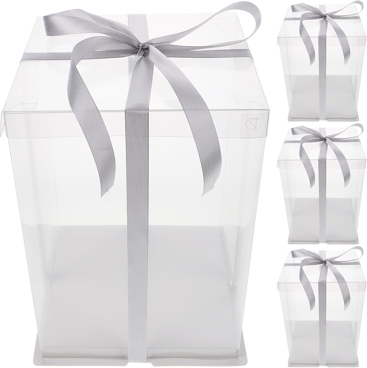 4 Pcs Clear Transparent Cake Boxes with Lid Portable Birthday Cake Carriers Food-safe Wear-resistant Packaging for Bakery Desserts Party Storage Random Color