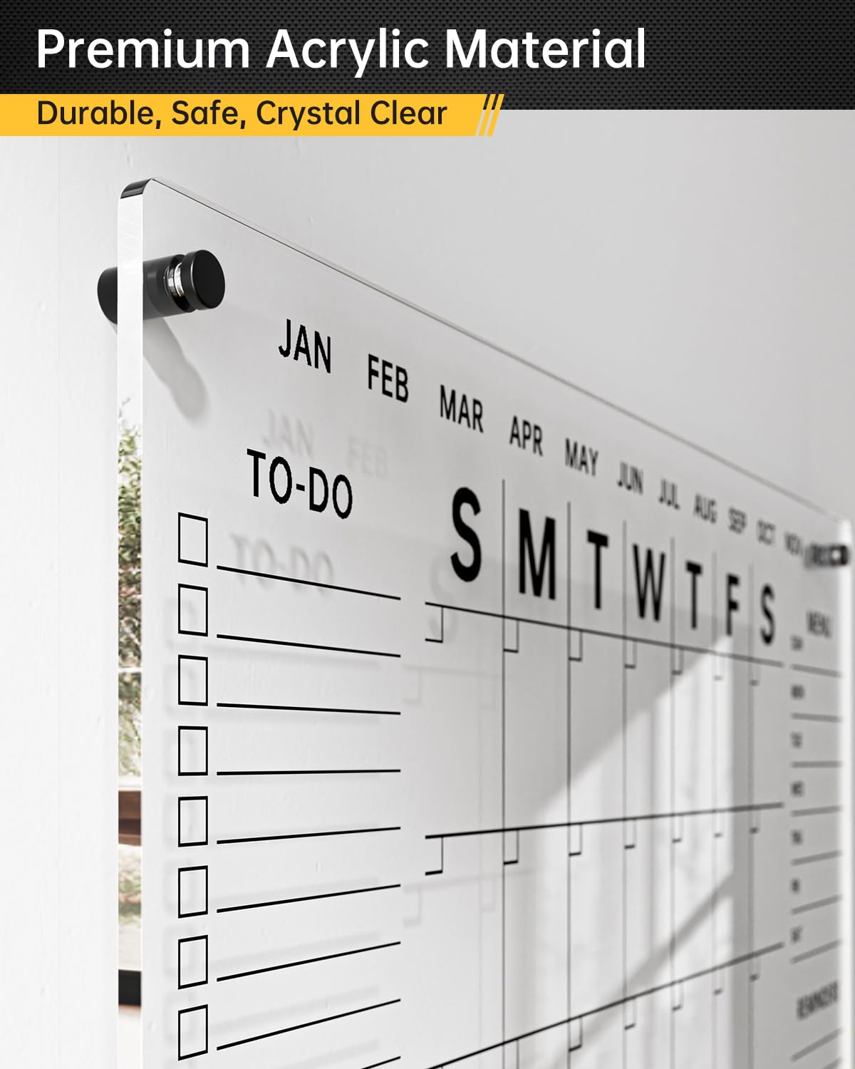 IJIJIJ 28x20 Inch Clear Acrylic Wall Calendar – Dry Erase Monthly Planner With 8 Markers, For Home & Office