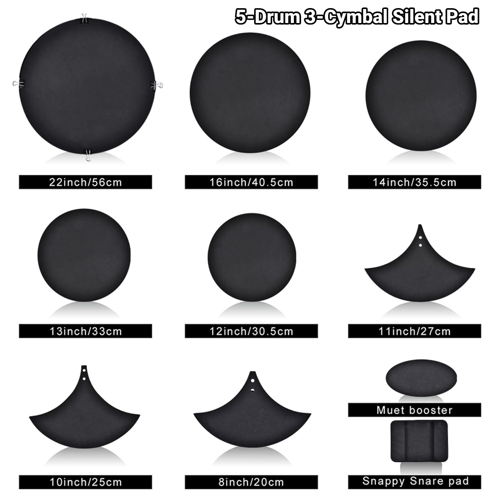 Set di Silenziatori per Batteria, 10 Pezzi, Pad in Gomma e Schiuma da 5mm per Piatti e Grancassa