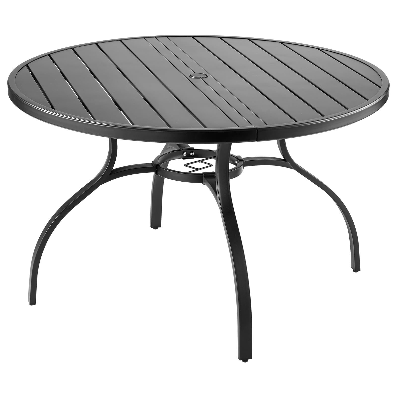VEVOR Terrassentisch Gartentisch Balkontisch (1200 x 725 mm) aus Kohlenstoffstahl runder Esstisch für Outdoor Hof Terrasse Garten Veranda, wasserfest, mit 38 mm Schirmloch, 68 kg Tragkraft Schwarz