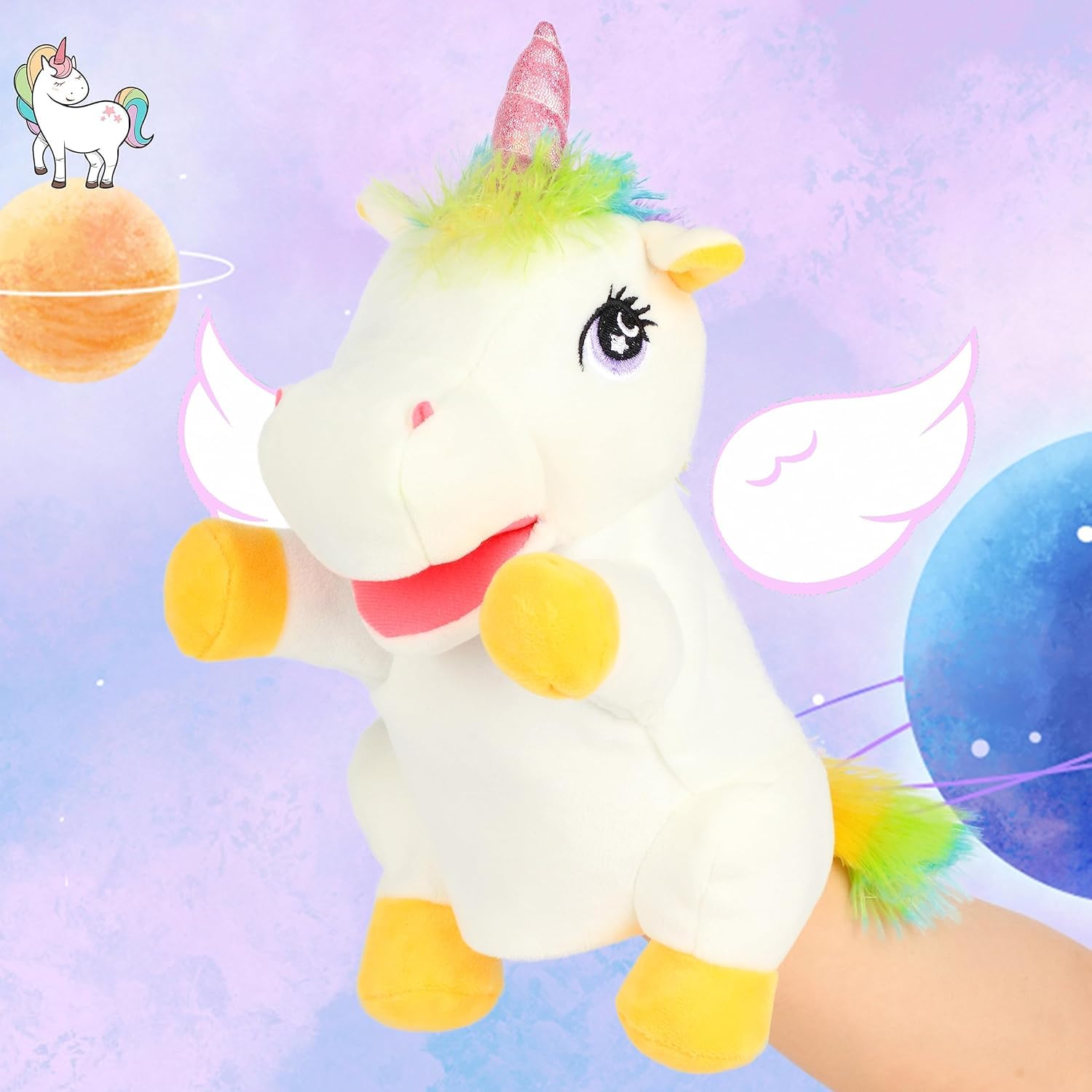 Cuteoy Plush Hand Puppet Stuffed Animal Toy Open Movable Mouth Creative Role Play Storytelling Plushies Gifts for Kids Toddlers Birthday Christmas，Unicorn