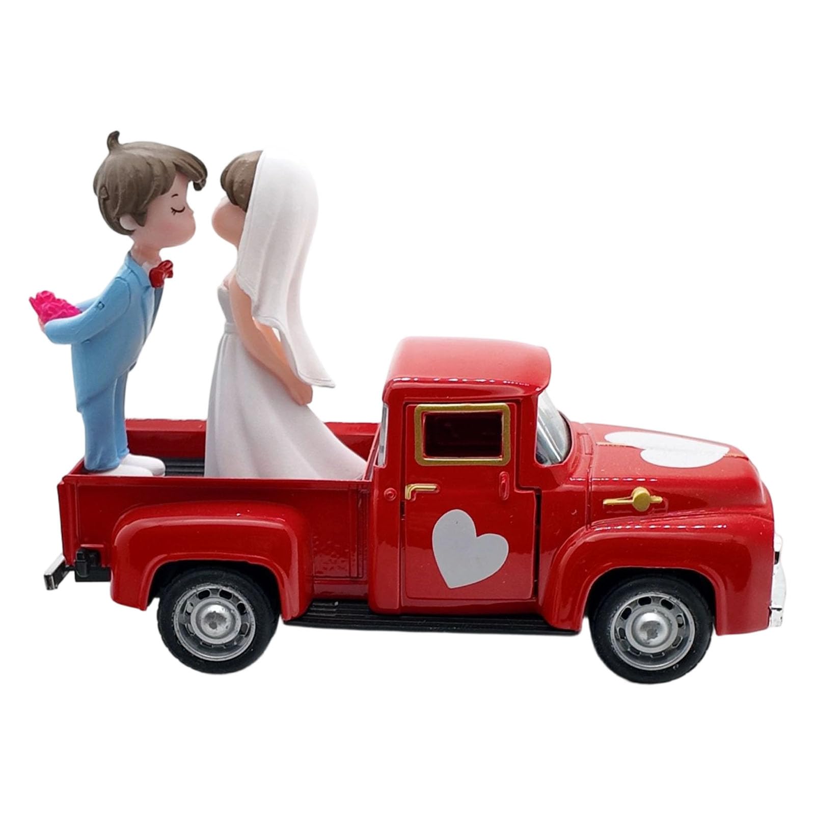 Modellino di camion pickup retrò con porta apribile, statuette di sposa e sposo, anniversario di matrimonio, coppie, regalo, decorazione per matrimonio