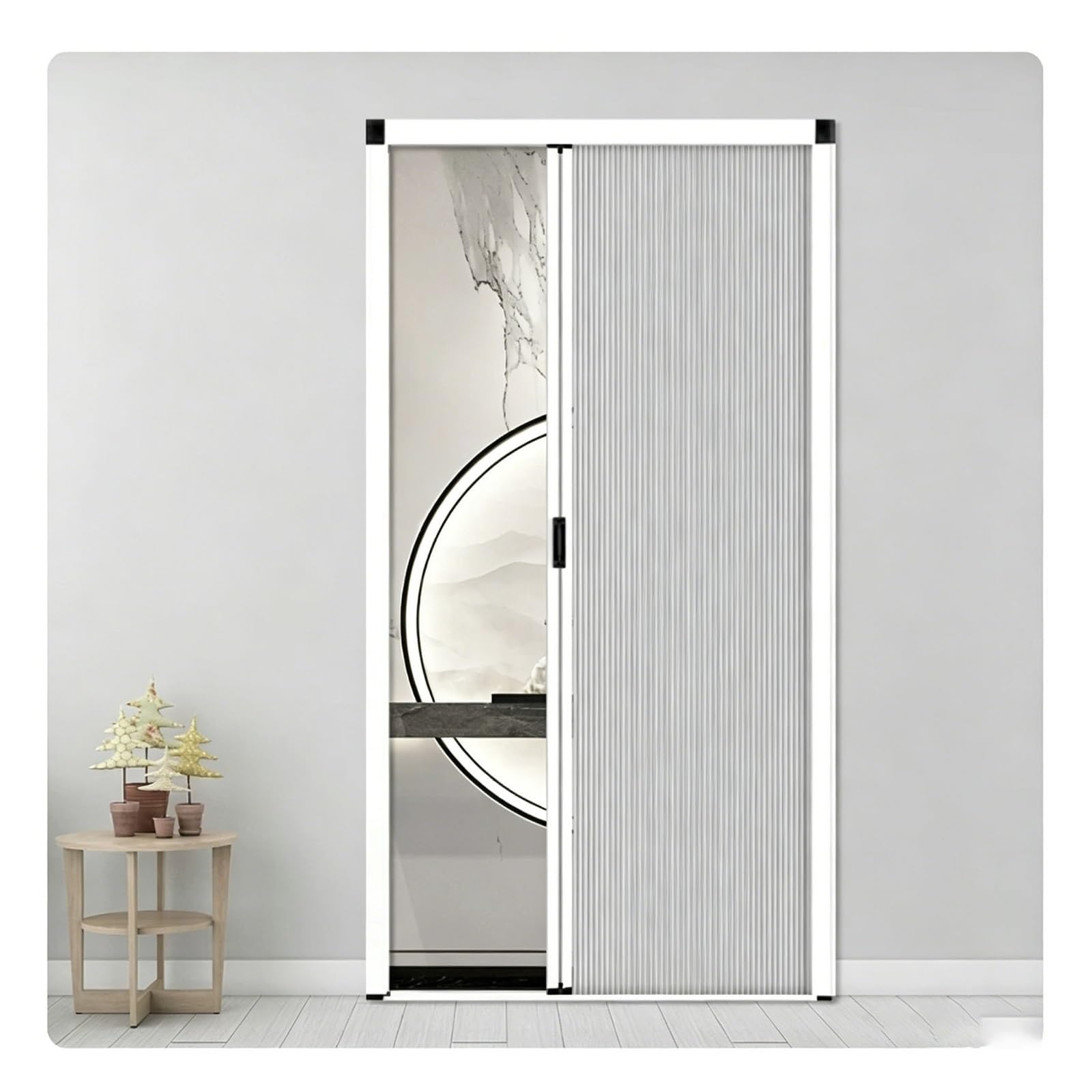 Aluminum Frame Accordion Door, No Drill Folding Room Divider, Space-Saving Blackout Privacy Screen for Bedroom, Balcony, Closet, Pantry, Customizable Partition(White,W x h 150x200cm)