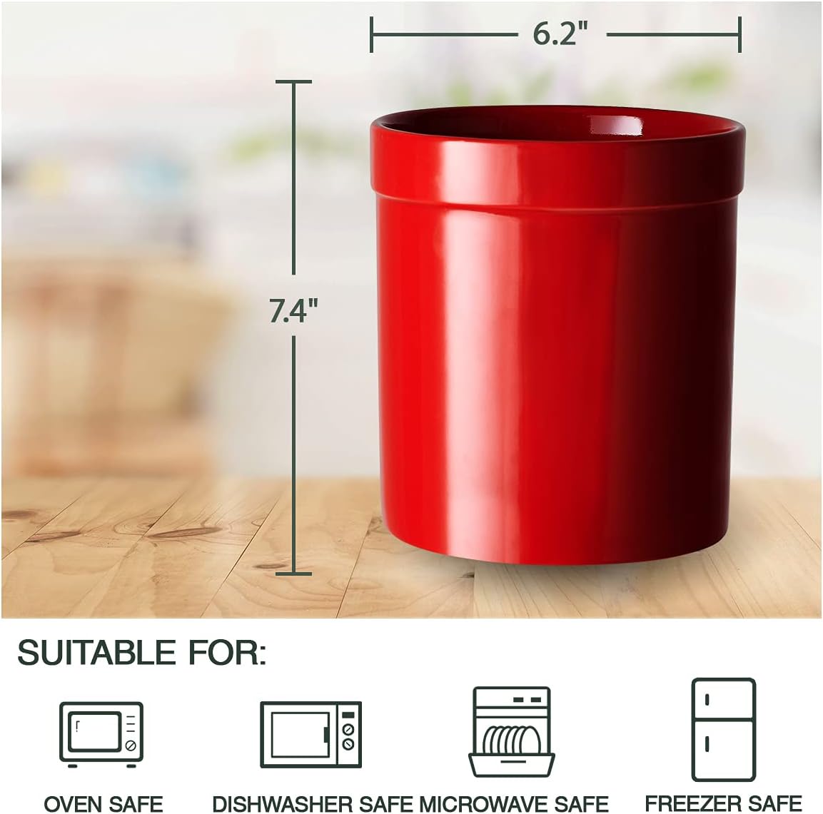 MEIGUI Ceramic Kitchen Utensil Holder, Utensil Crock Large Utensils Holder for Kitchen Decor, Cooking Tool Utensils Caddy for Countertop, Red : Home & Kitchen