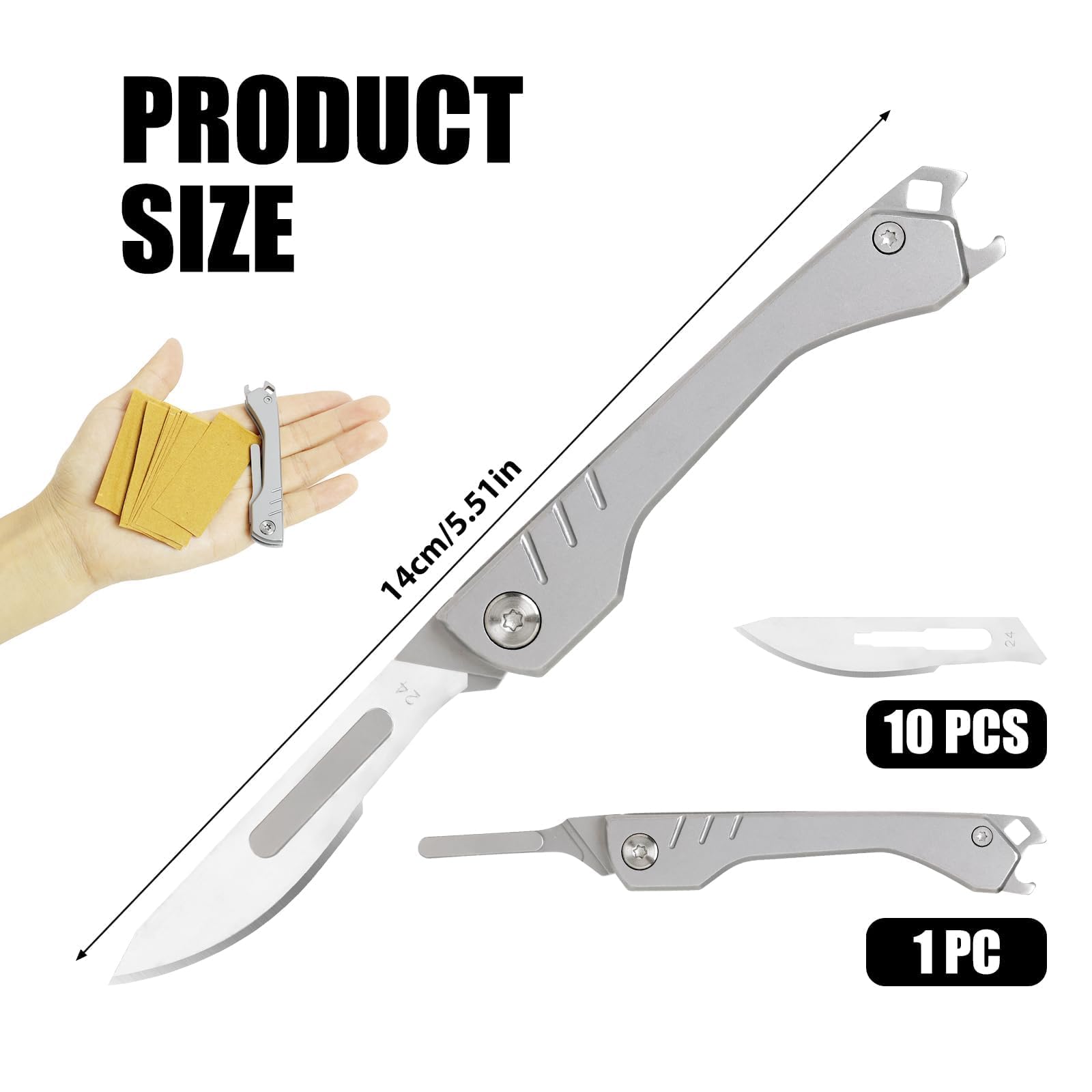 Coltellino Tascabile EDC Con 10 Lama Sostituibile #24, Coltello Pieghevole per Caccia all'aperto, Campeggio, Pesca