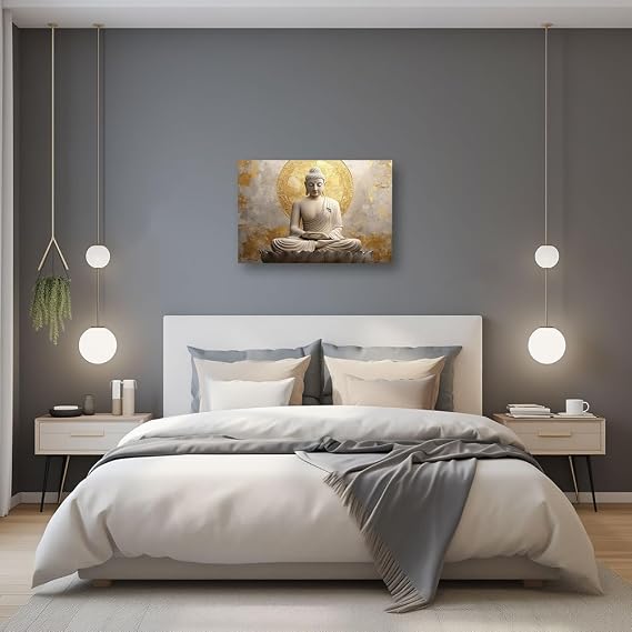 CXHOSTENT Buddha Canvas Wall Art Zen Pictures Meditation Painting Print Buddha Statue Decor Yoga Room Office Decoration Framed (45L x 30W cm)