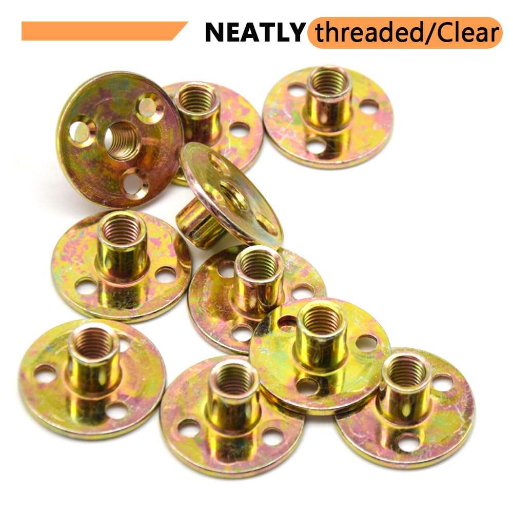 10 Pezzi Dadi Flangiati M10 Dado a T con Foro Bavato Round Base Screw-in T-Nut Fissaggio Della Flangia a Tre Fori per Elettrodomestici e,Mobili (M10/FL-LM)