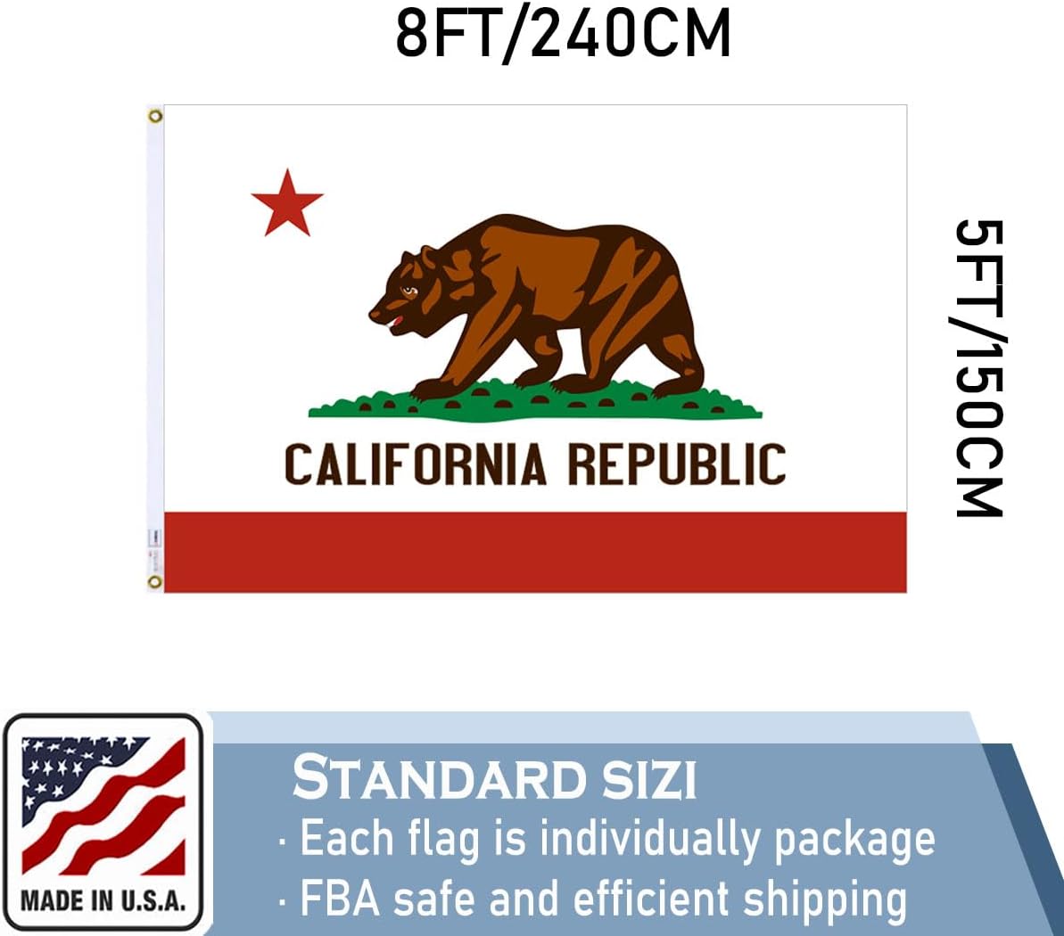 California Republic State State Flags 5x8Outdoor Heavy Duty Double Sided Nylon Vivid Color Anti-Fading with 3 Brass Grommets for Home/Company/Indoor Outdoor Decoration