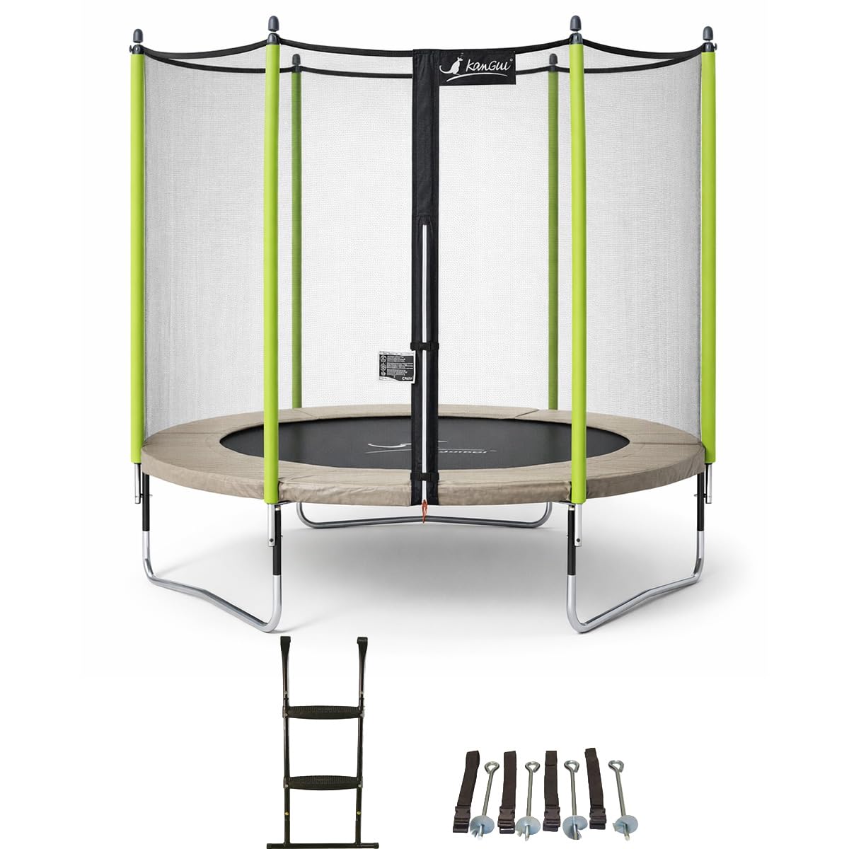 Kangui - Trampoline de Jardin JUMPI Zen – Saut Confort et Loisirs – Filet de Sécurité, Échelle & Kit d’Ancrage – Taupe et Vert – Ø 250, Ø 300, Ø 360 et Ø 430 cm