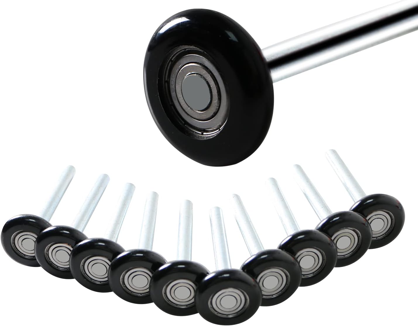 12 Piece, 2" Black Roller, 6" Stem, 6200ZZ Bearing Sealed Nylon Garage Door Roller, Remote Control Door Roller