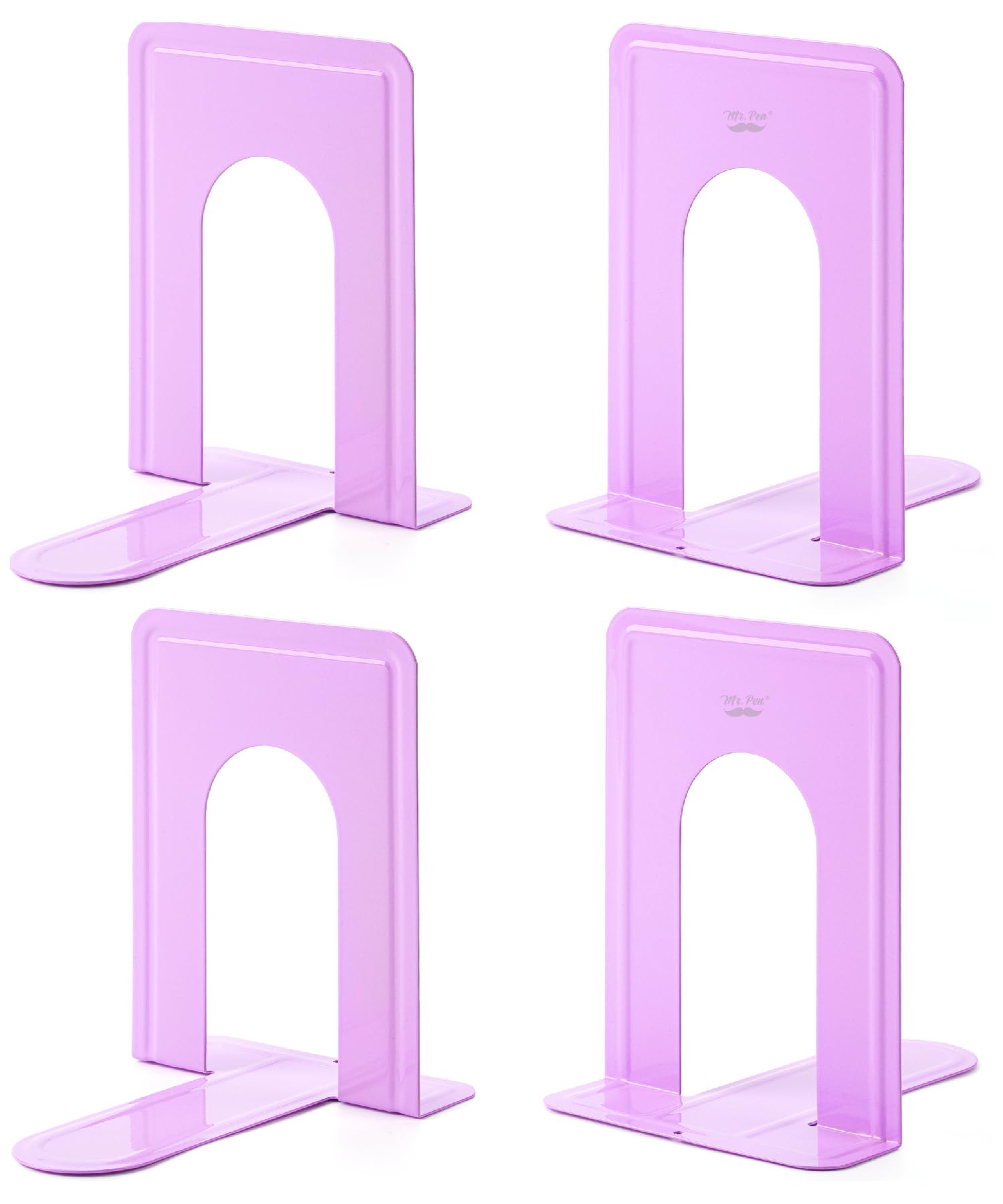 Mr. Pen- Book Ends, 4 Pack, Purple, Heavy Duty Metal Bookends for Shelves