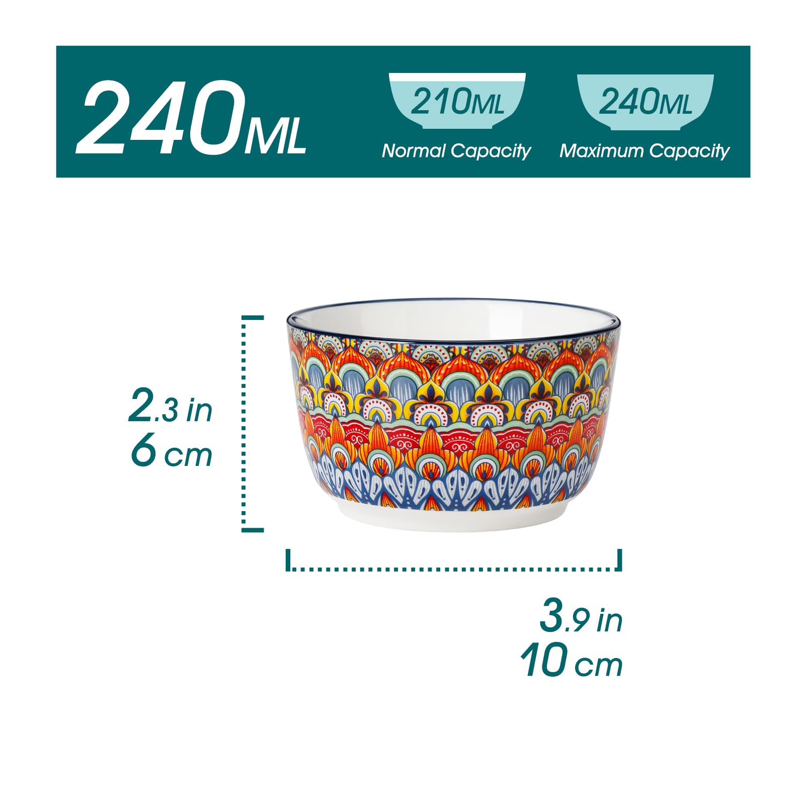 vancasso Creme Brulee Schälchen 240ml, SIMI Souffle Förmchen Backofenfest, Ofenfeste Förmchen 6er Set, Creme Brulee Schalen, Keramik Ramekins für Ragout Fin Schalen, Vibrant Bohemian Mini Auflaufform