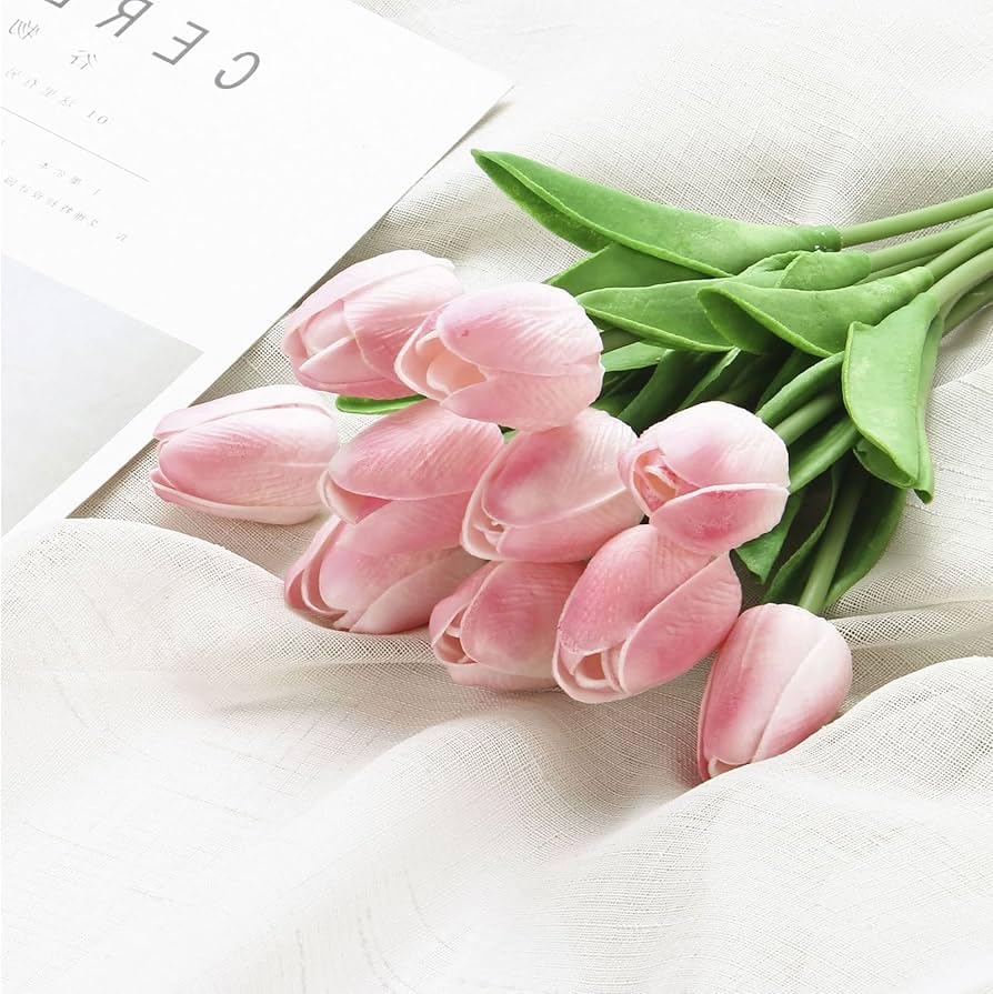Image of CosaCentrum Beautiful Decorative Artificial Tulip Flower Bunches for Home decor (Baby Pink, Pack of 9)