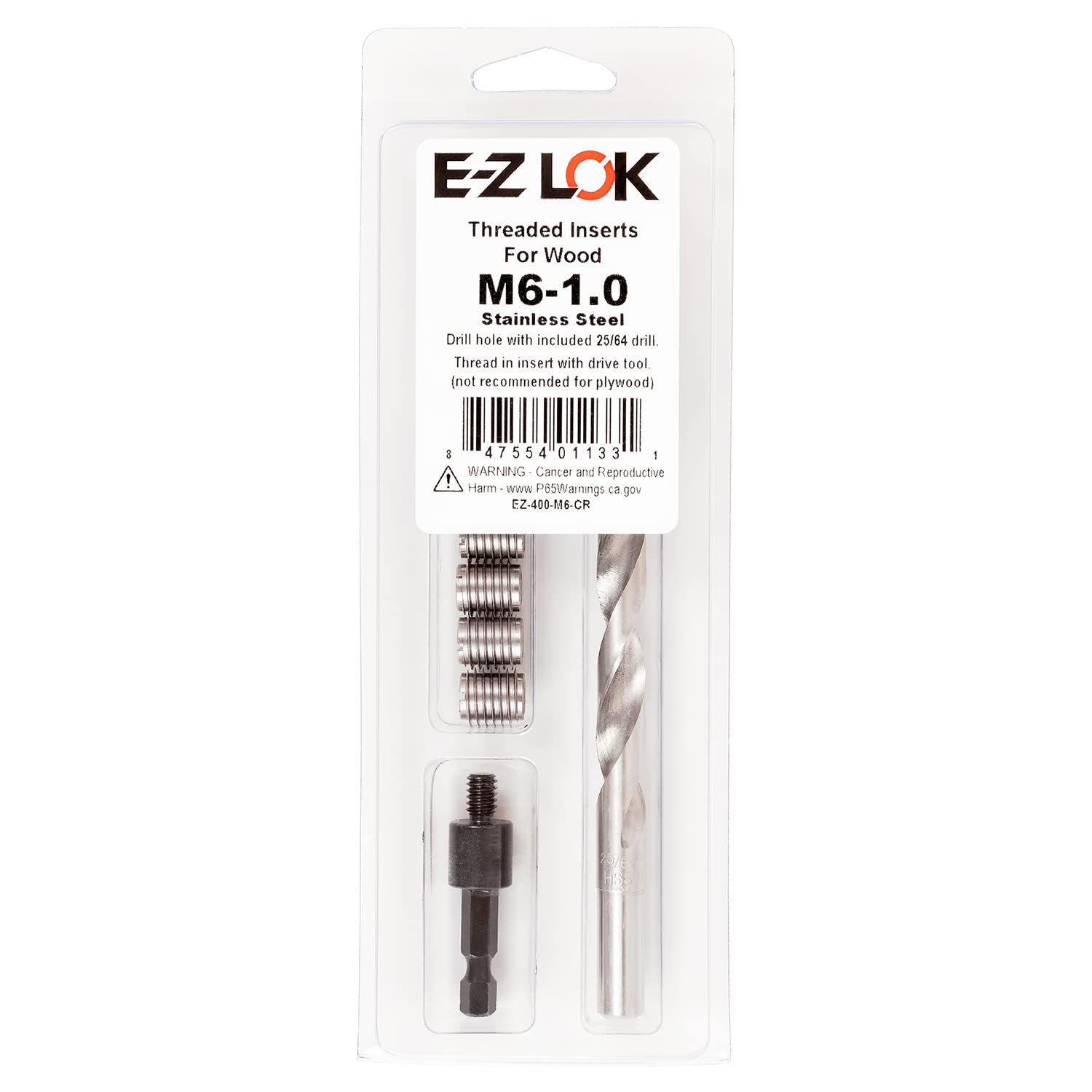 E-Z LOK-400 Knife Threaded Insert Installation Kit for Hard Wood - Stainless - M6-1.0