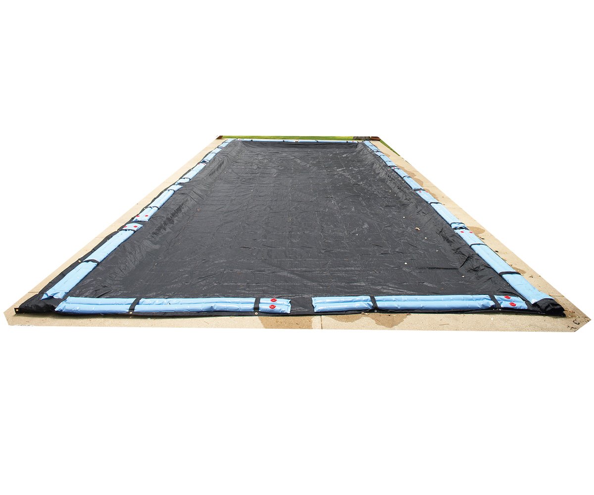 Blue Wave 30 ft x 50 ft Rectangular Rugged Mesh Winter In Ground Pool Cover – Blocks Debris & Sunlight with 8-Year Protection for Off-Season - With Woven Polyethylene, 5 ft Overlap, Cable, Winch