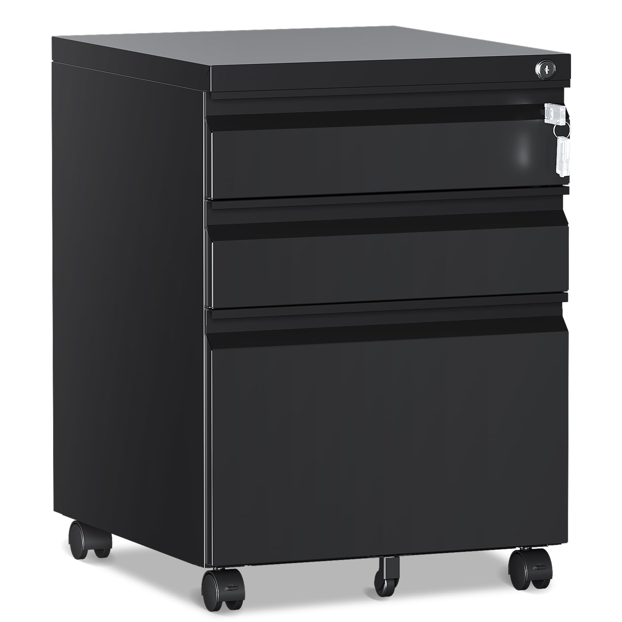 3 Drawer File Cabinet，Mobile Filing Cabinet with Lock and Wheels，Un-Assembled Metal Under Desk File Cabinets for A4/Letter/Legal Size（Black