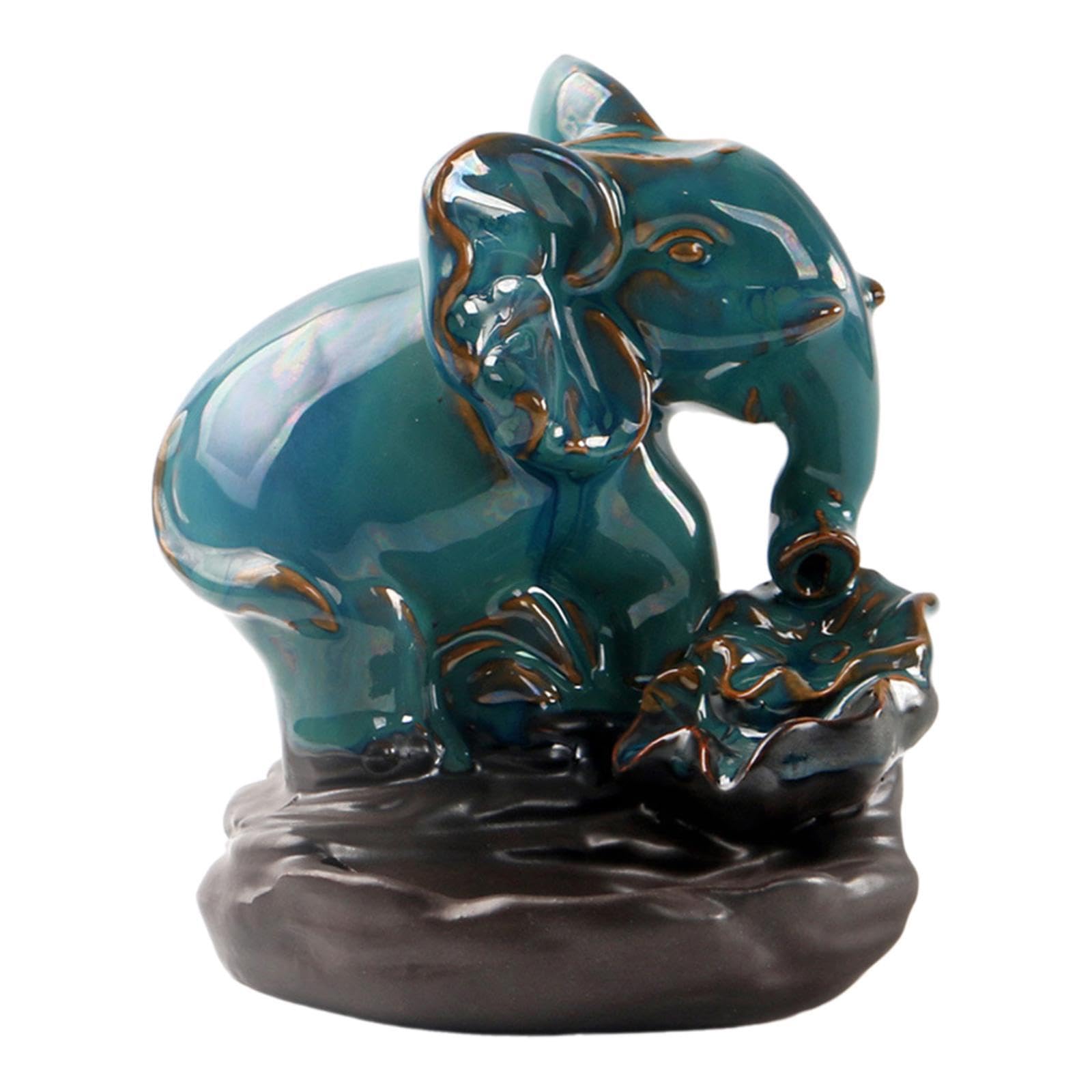 QIXCXAZ Censer Statue Unique Backflow Incense Holder Promotes Serenity With Beautiful Baby Elephant Character Meditation Elephant Backflow Ceramic Incense