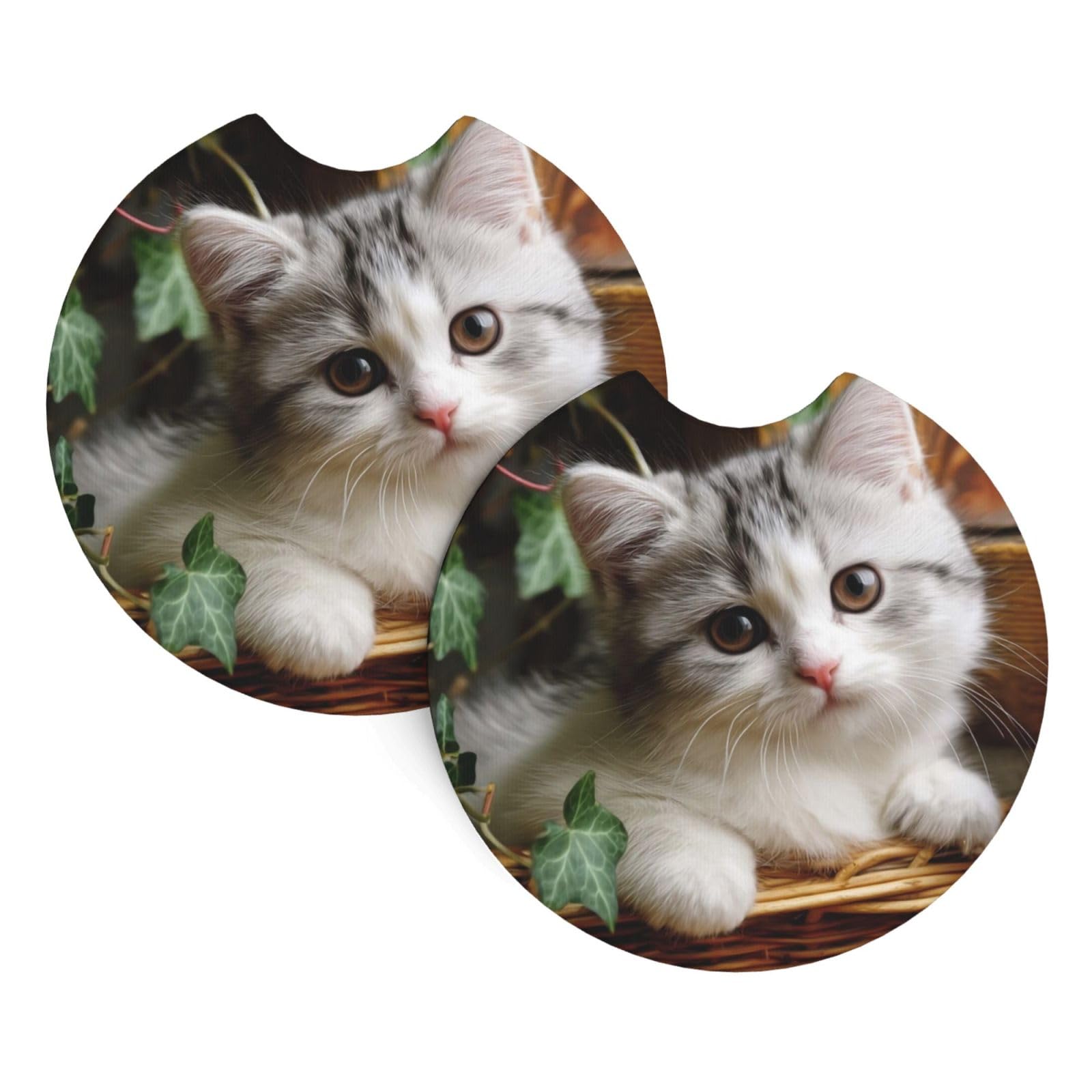 Xopekvlawm Cat 2 Pack Car Cup Holder Coasters 2.7 Inch Universal Anti-Slip Shockproof Car Cup Holder Insert Car Coasters Drink Coasters Cup Holder Coasters For Car Accessories