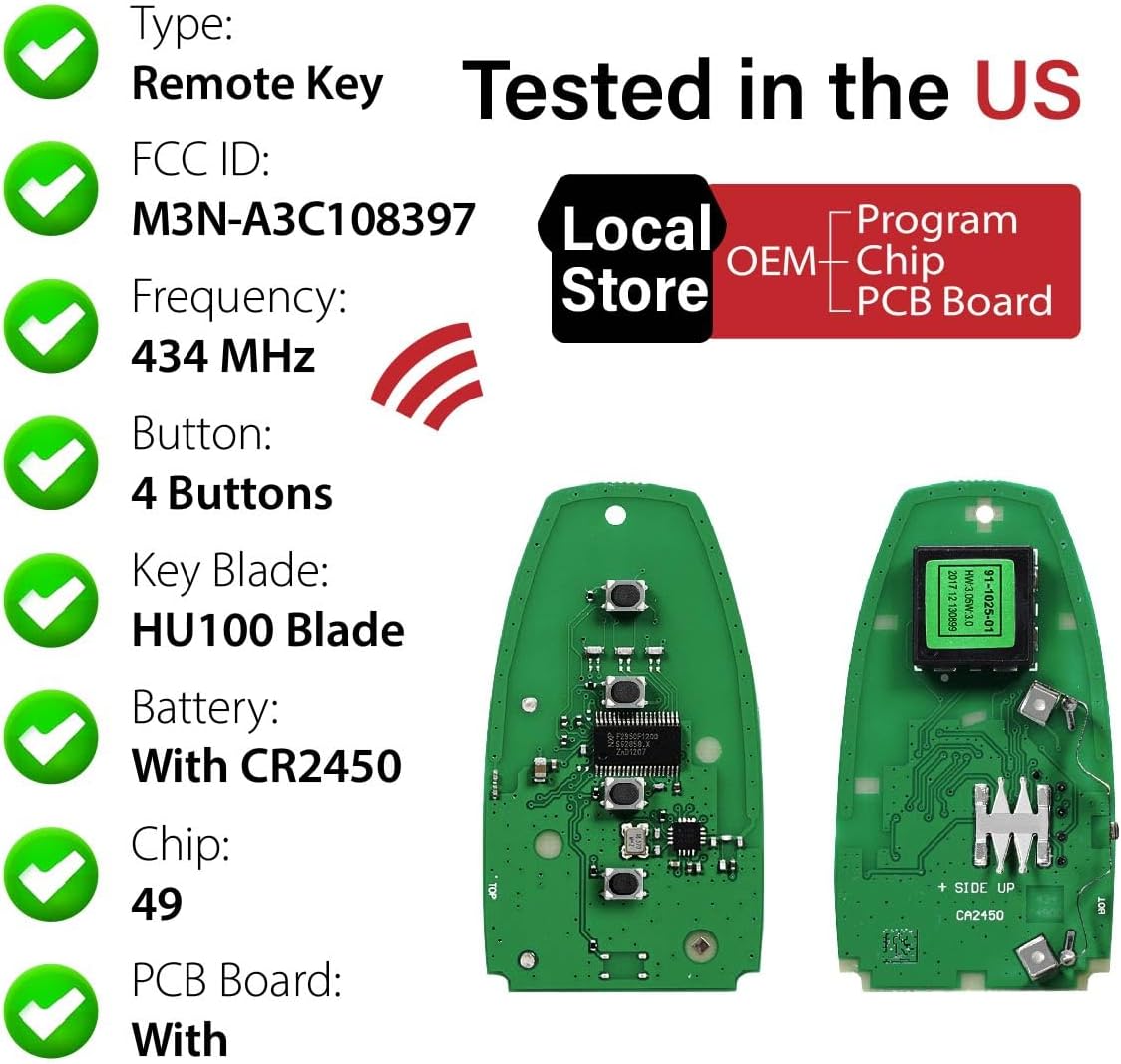 Replacement for 2023 2024 Ford Mustang Key Fob Remote Control M3N-A3C108397 4 Buttons 434MHz